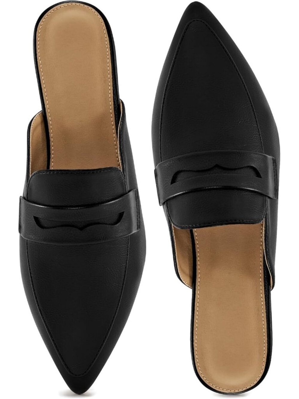 Women's Mules Black Slingback Flats Pointed Toe Backless Casual Loafers Shoes
